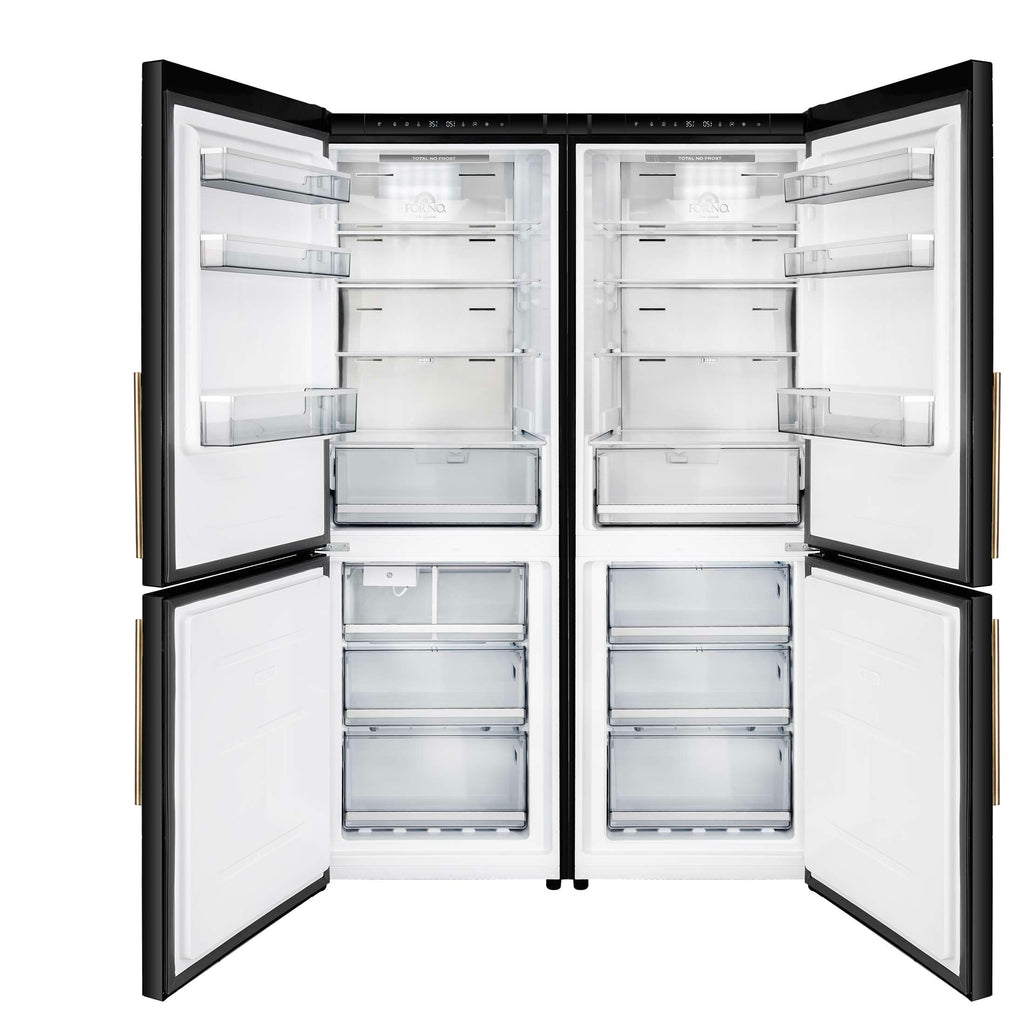 Custodia 48" Bottom Freezer combo, 20.6 cf., Ice Maker, Total No frost, Black, Antique Brass handles