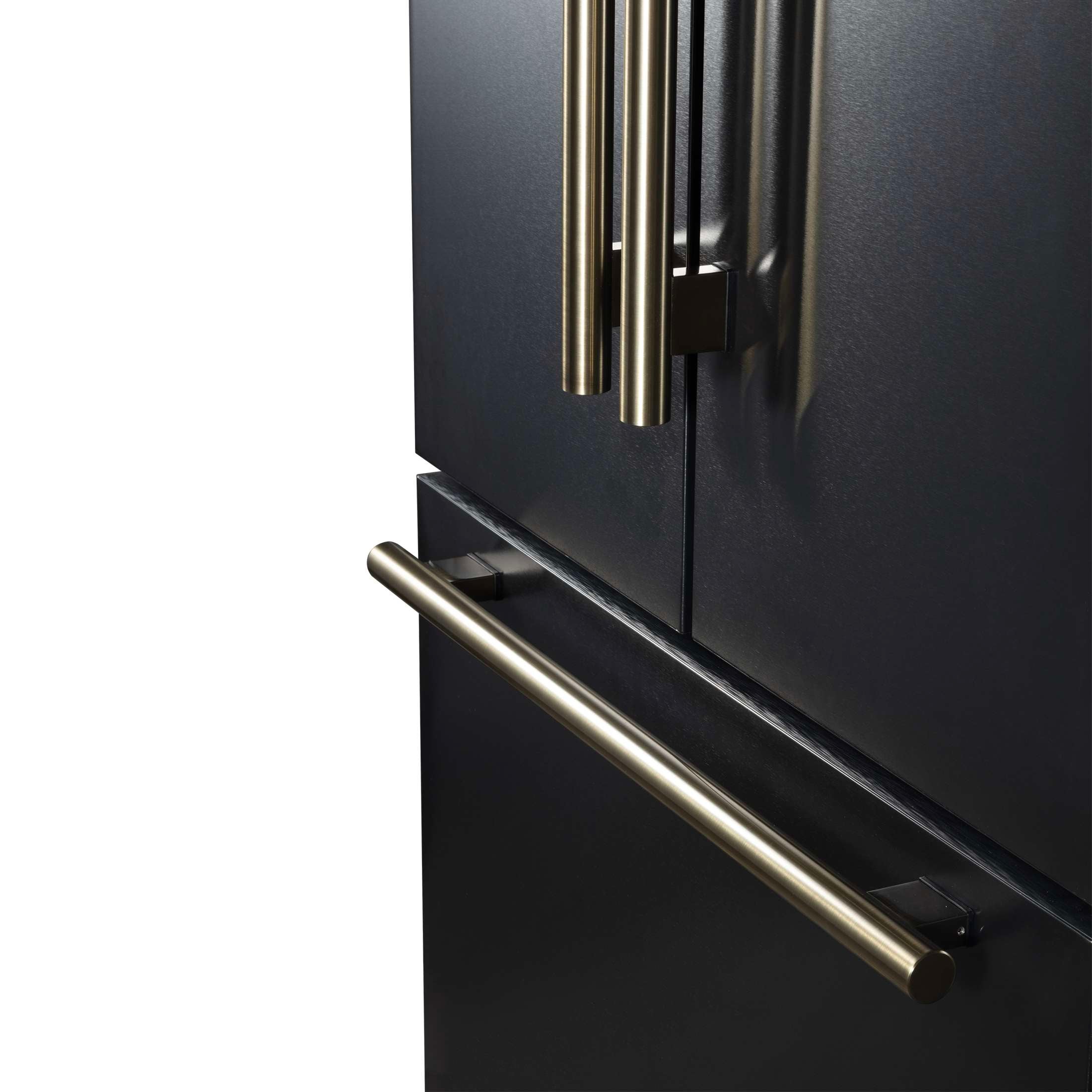 Forno Rivello 36 Inch French Door Refrigerator in Black with Antique Brass, Internal Water Dispenser, Filtered Ice, Adjustable Shelves, Energy Star Certified