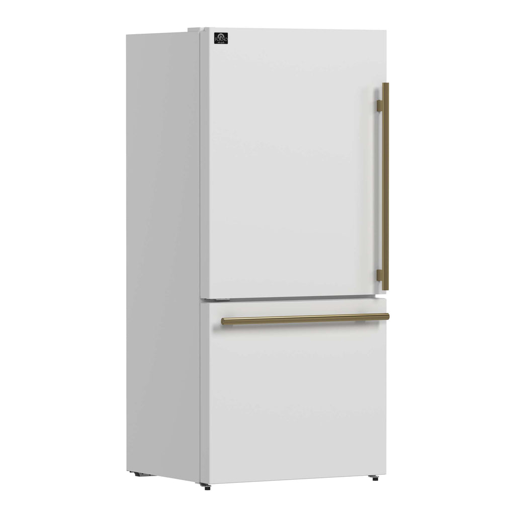 Forno Milano Espresso 31-Inch White Bottom Freezer Refrigerator, 17.2 Cu. Ft., Energy-Efficient, No Frost, Built-In Ice Maker