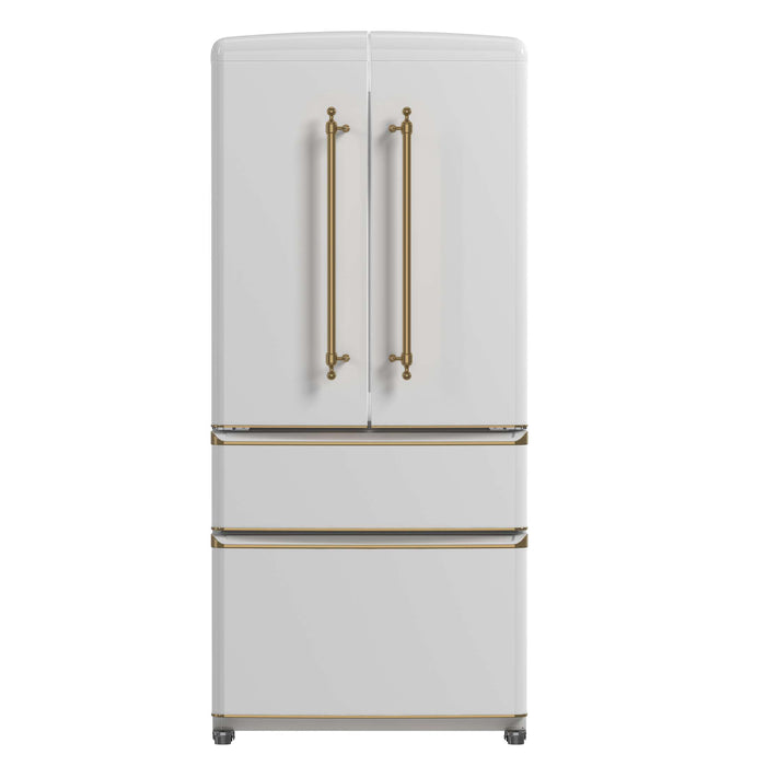 Forno Luigi 33-Inch French Door Refrigerator, 18 cu.ft, White Finish, Antique Brass Handles, ENERGY STAR Certified