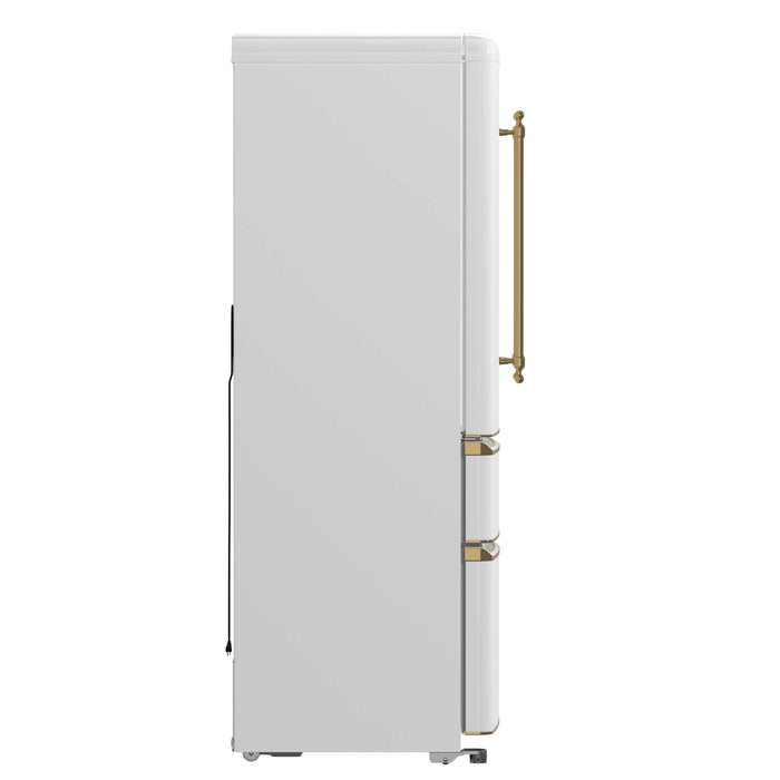 Forno Luigi 33-Inch French Door Refrigerator, 18 cu.ft, White Finish, Antique Brass Handles, ENERGY STAR Certified
