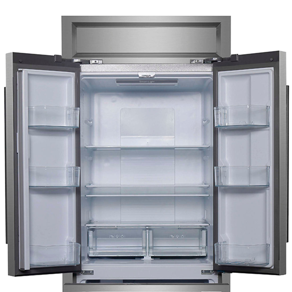 Forno Gallipoli 30-Inch French Door Refrigerator, 17.5 cu.ft Capacity, Modern Decorative Grill, 34-Inch Width, Stainless Steel, No Frost Technology, Energy Efficient