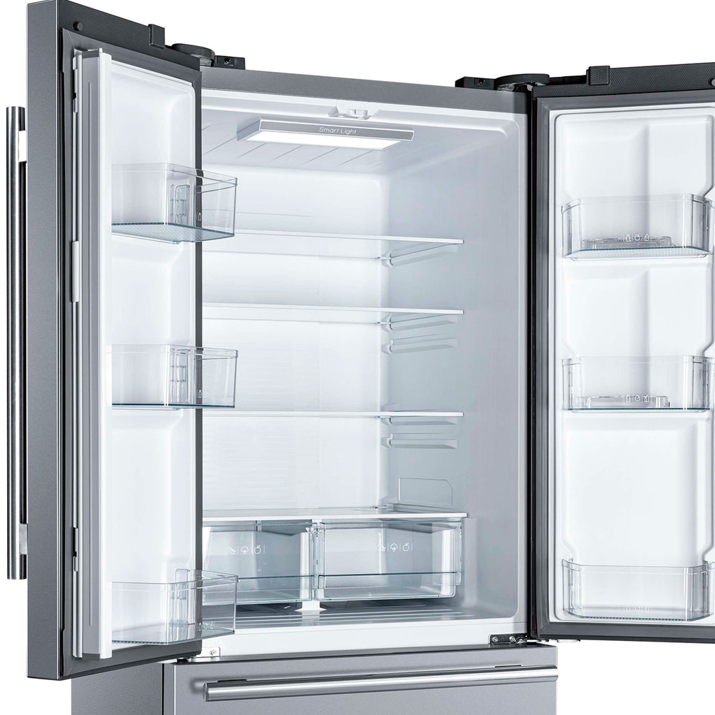 Forno Gallipoli 30-Inch French Door Refrigerator, 17.5 cu.ft Capacity, Modern Decorative Grill, 34-Inch Width, Stainless Steel, No Frost Technology, Energy Efficient