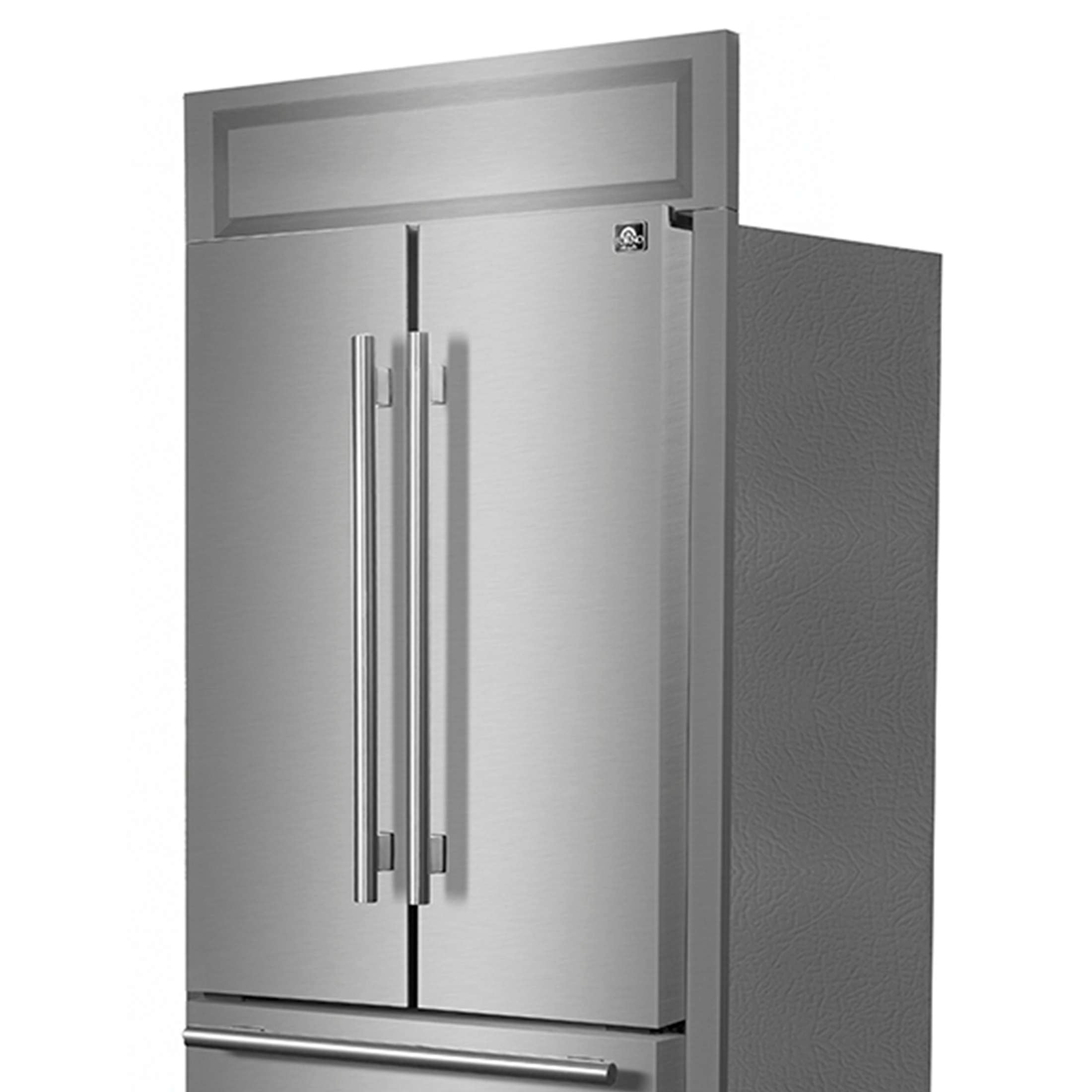 Forno Gallipoli 30-Inch French Door Refrigerator, 17.5 cu.ft Capacity, Modern Decorative Grill, 34-Inch Width, Stainless Steel, No Frost Technology, Energy Efficient