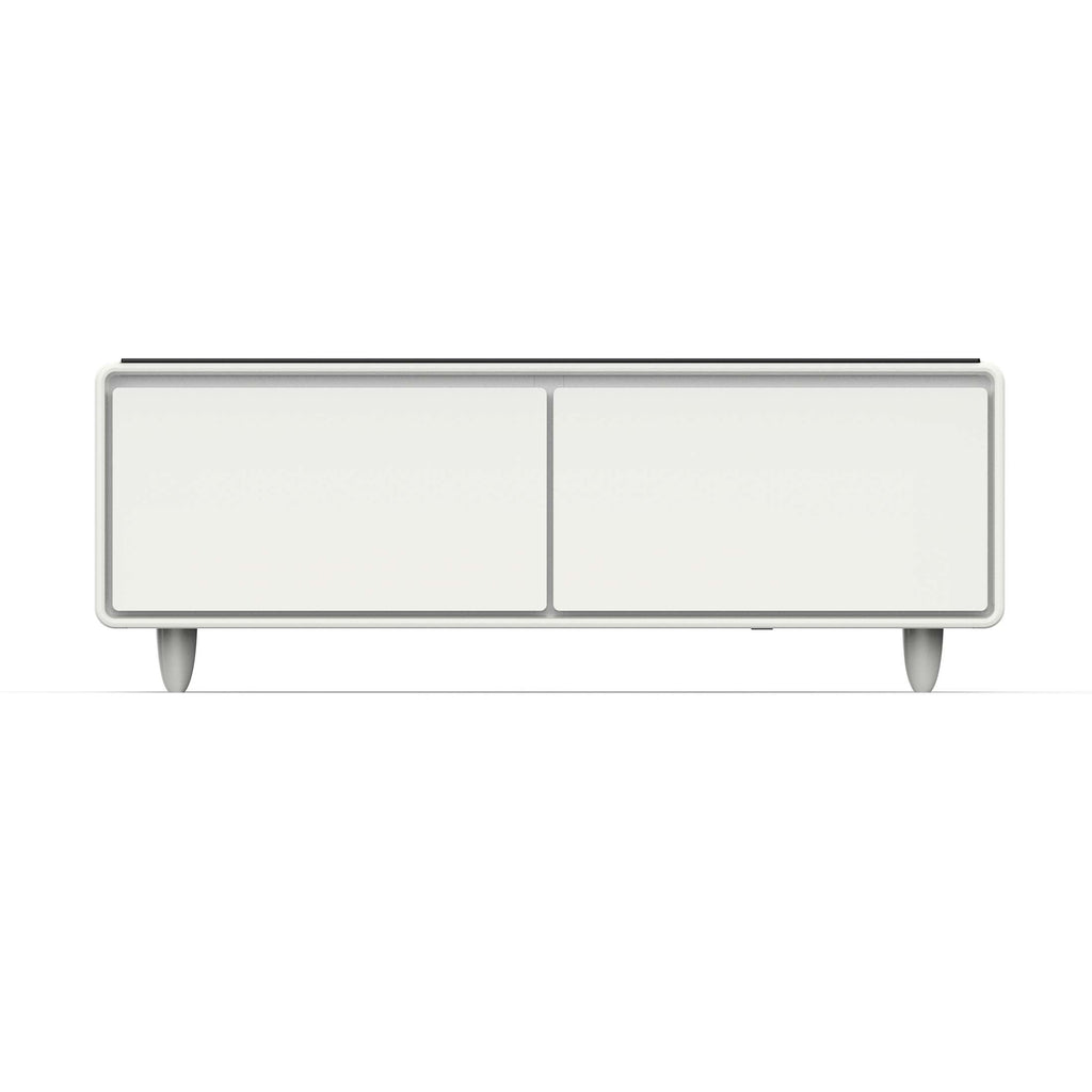 Forno Evoluto Tavolo 51-Inch White Smart Coffee Table – Dual Refrigerator Drawers, Bluetooth 5.0 Audio, Wireless Charging & RGB Ambient Light