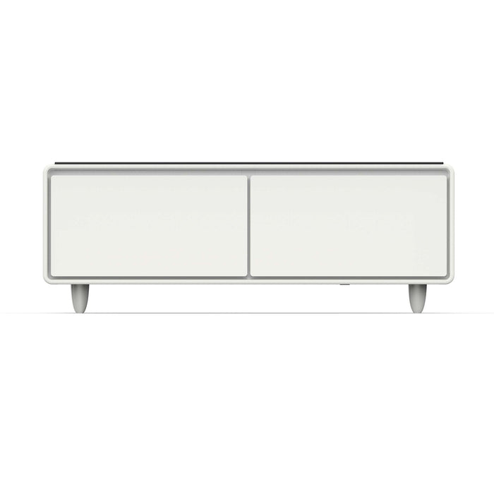 Forno Evoluto Tavolo 51-Inch White Smart Coffee Table – Dual Refrigerator Drawers, Bluetooth 5.0 Audio, Wireless Charging & RGB Ambient Light