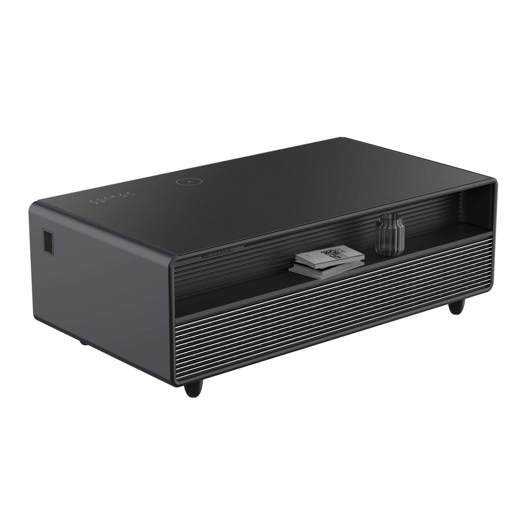 Forno Evoluto Tavolo 51-Inch Black Smart Coffee Table – Dual Refrigerator Drawers, Bluetooth 5.0 Audio, Wireless Charging & RGB Ambient Light