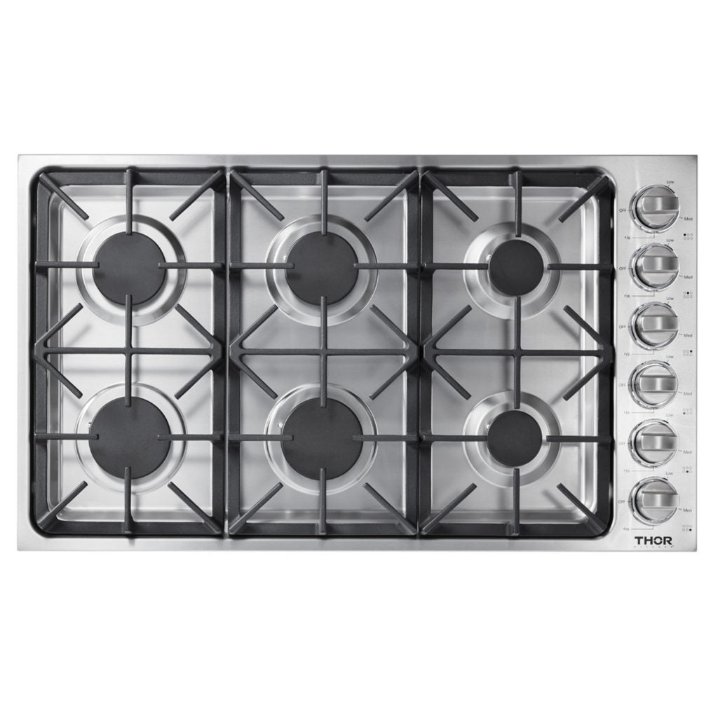 THOR Kitchen 36 Inch Professional Drop-In Gas Cooktop in Stainless Steel – Model TGC3601