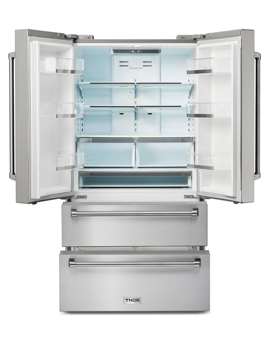 THOR Kitchen 36 Inch Professional French Door Refrigerator with Freezer Drawers – Model TRF3602