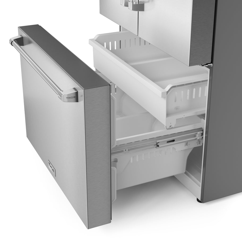 36 Inch Professional French Door Refrigerator with Ice and Water Dispenser – Model TRF3628FFD