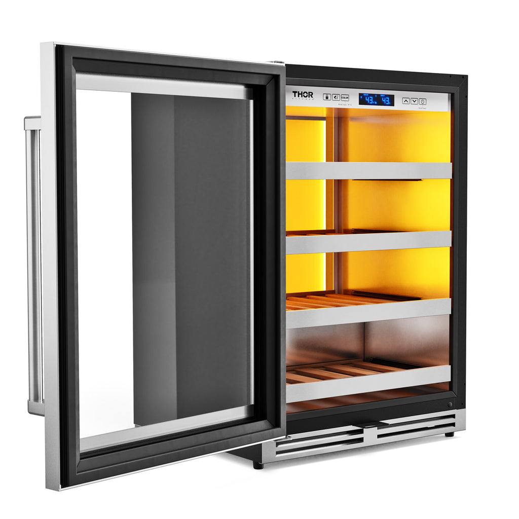 THOR Kitchen 24-Inch Single Zone Wine Cooler, Left Swing, 45 Wine Bottle Capacity – Model TWC24UL-LH