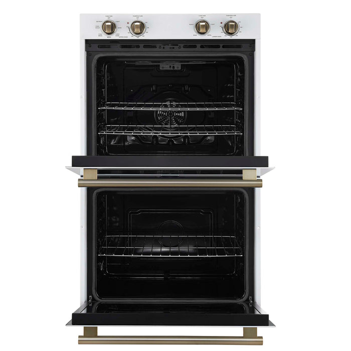 Forno Vomero 30-Inch Double Wall Oven, White, 10 cu.ft Total Capacity, 7100W Convection, Mechanical Controls, Manuel Steam Clean