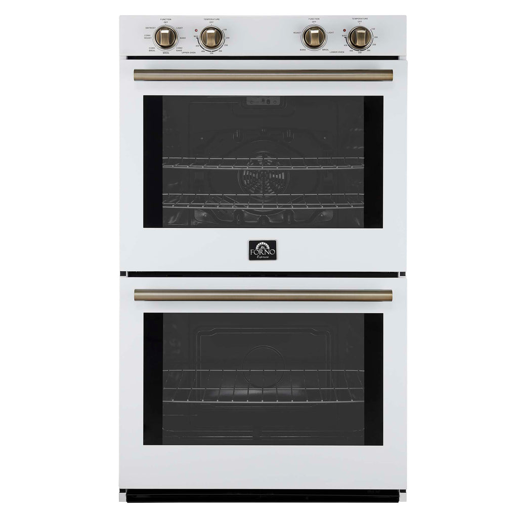 Forno Vomero 30-Inch Double Wall Oven, White, 10 cu.ft Total Capacity, 7100W Convection, Mechanical Controls, Manuel Steam Clean