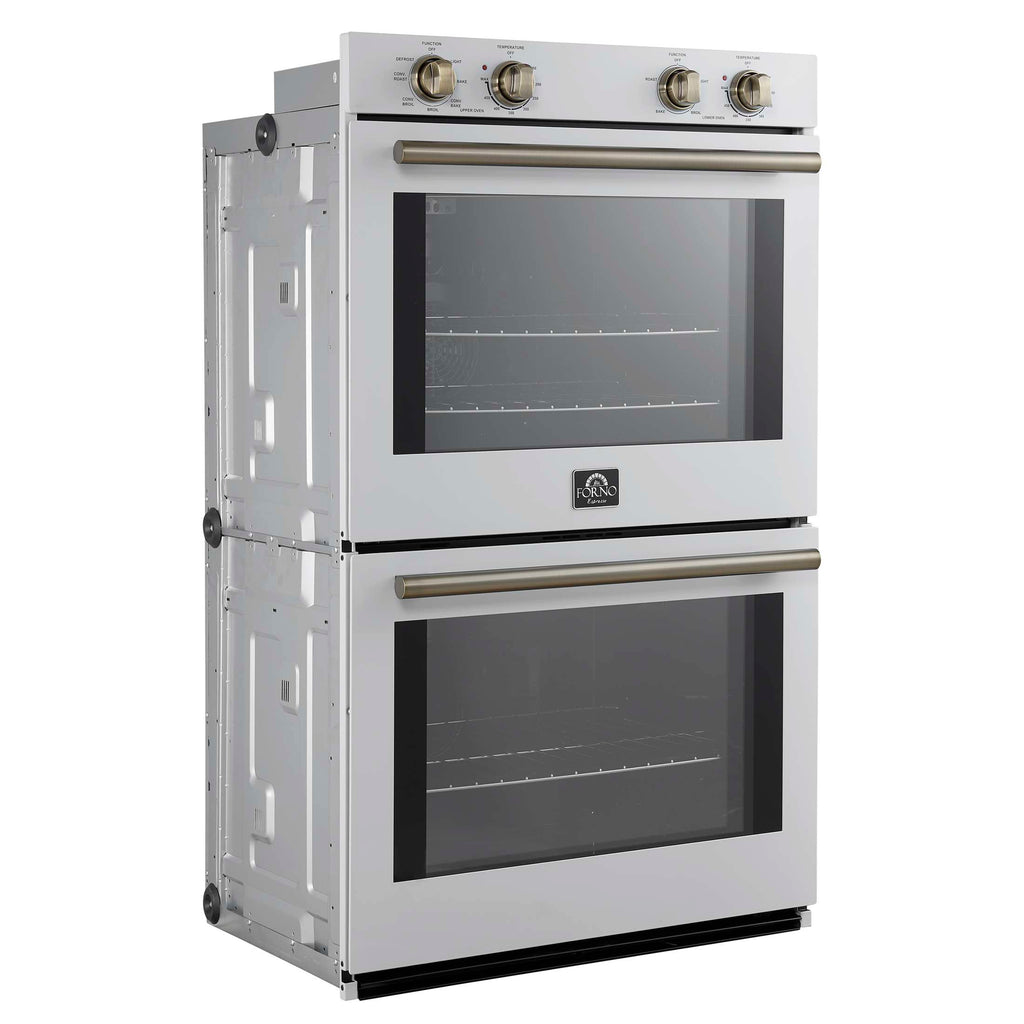 Forno Vomero 30-Inch Double Wall Oven, White, 10 cu.ft Total Capacity, 7100W Convection, Mechanical Controls, Manuel Steam Clean
