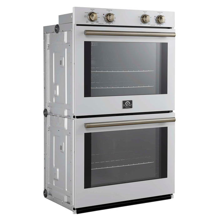 Forno Vomero 30-Inch Double Wall Oven, White, 10 cu.ft Total Capacity, 7100W Convection, Mechanical Controls, Manuel Steam Clean