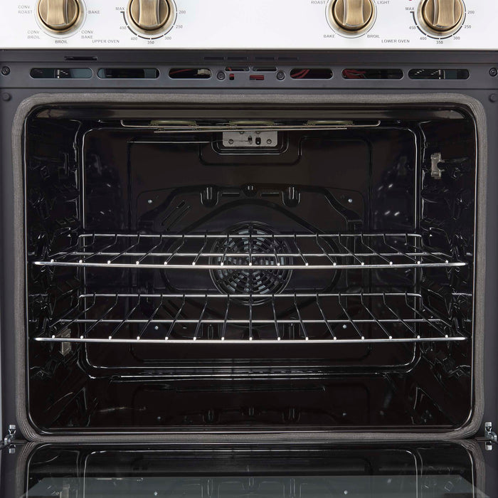 Forno Vomero 30-Inch Double Wall Oven, White, 10 cu.ft Total Capacity, 7100W Convection, Mechanical Controls, Manuel Steam Clean