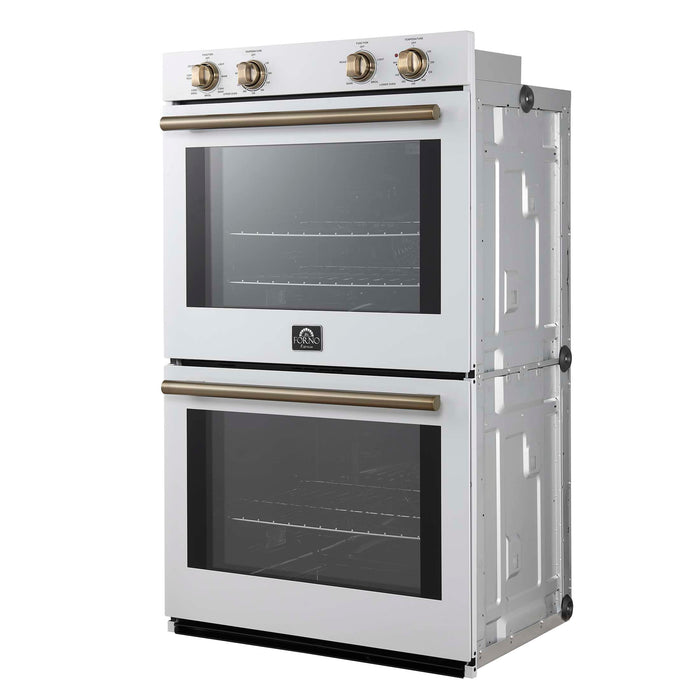 Forno Vomero 30-Inch Double Wall Oven, White, 10 cu.ft Total Capacity, 7100W Convection, Mechanical Controls, Manuel Steam Clean
