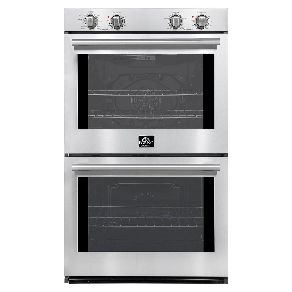 Forno Vomero 30-Inch Double Wall Oven, Stainless Steel, 10 cu.ft Total Capacity, 7100W Convection, Mechanical Controls, Self-Cleaning Function