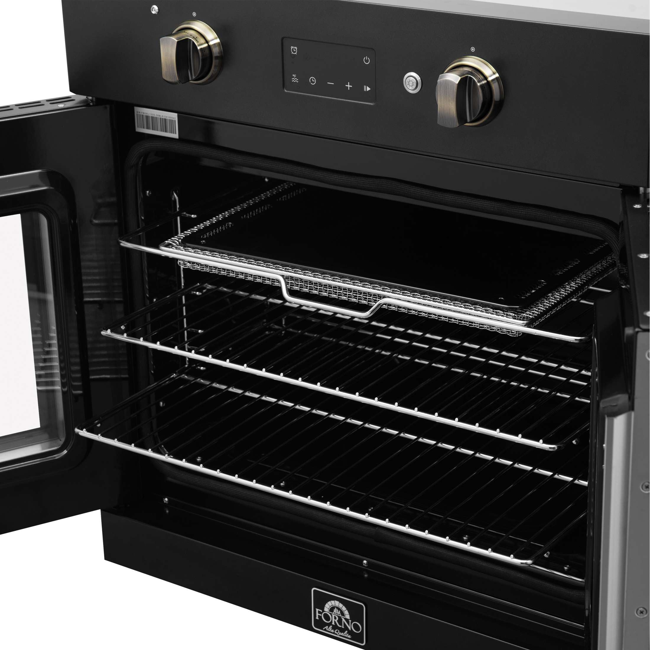 Forno Asti 30-Inch French Door Electric Wall Oven in Black & Antique Brass, 3.68 cu. ft. True Convection, 3,600W, Air Fry, Sous Vide, Self-Clean