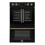 Forno Asti 30-Inch Double Electric Wall Oven with Upper French Doors in Black & Antique Brass, 7.36 cu. ft. Dual True Convection, 7,200W, Air Fry, Sous Vide, Self-Clean