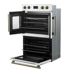 Forno Asti 30-Inch Double Electric Wall Oven with Upper French Doors in White & Antique Brass, 7.36 cu. ft. Dual True Convection, 7,200W, Air Fry, Sous Vide, Self-Clean