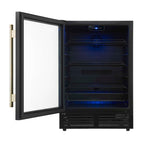 Forno Frescolino 24 Inch Beverage Cooler, Black with Antique Brass Handles, with LED Lighting, Triple Glass Door, 188 Can Capacity, Built-In or Freestanding
