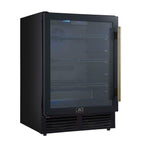 Forno Frescolino 24 Inch Beverage Cooler, Black with Antique Brass Handles, with LED Lighting, Triple Glass Door, 188 Can Capacity, Built-In or Freestanding