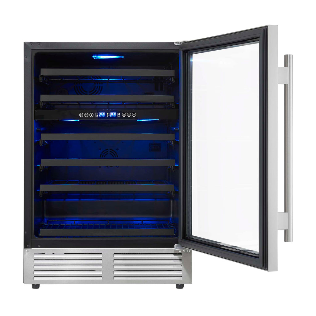 Forno Bacchino 24 Inch Wine Cooler, Stainless Steel, with LED Lighting, Triple Glass Door, 51 Bottle Capacity, Built-In or Freestanding