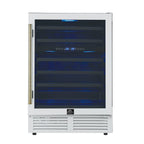 Forno Bacchino 24 Inch Wine Cooler, White with Antique Brass Handles, with LED Lighting, Triple Glass Door, 51 Bottle Capacity, Built-In or Freestanding