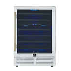 Forno Bacchino 24 Inch Wine Cooler, White with Antique Brass Handles, with LED Lighting, Triple Glass Door, 51 Bottle Capacity, Built-In or Freestanding