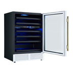 Forno Bacchino 24 Inch Wine Cooler, White with Antique Brass Handles, with LED Lighting, Triple Glass Door, 51 Bottle Capacity, Built-In or Freestanding