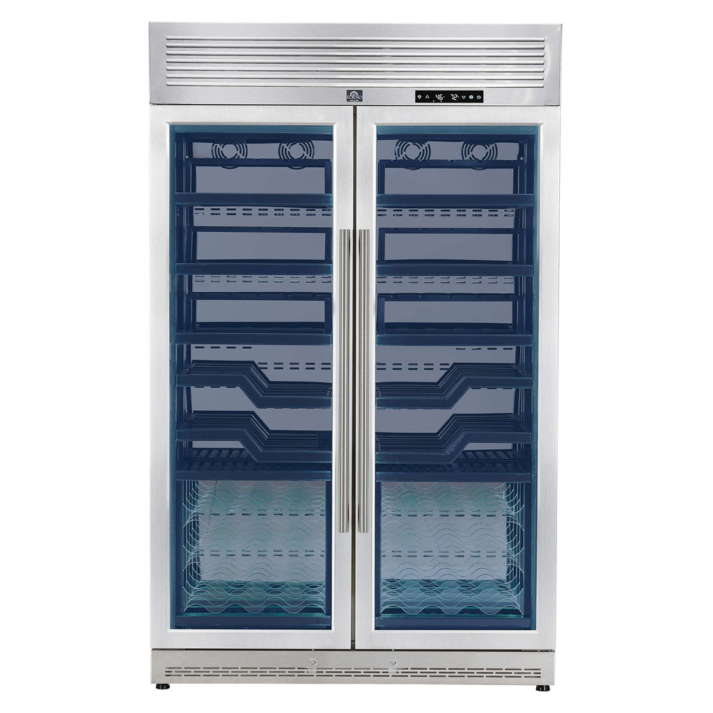 FORNO Abruzzo 48-Inch Dual Zones Wine Cellar, 102 Bottles, 24 cu. ft., Green Acrylic Holders & Black Shelves