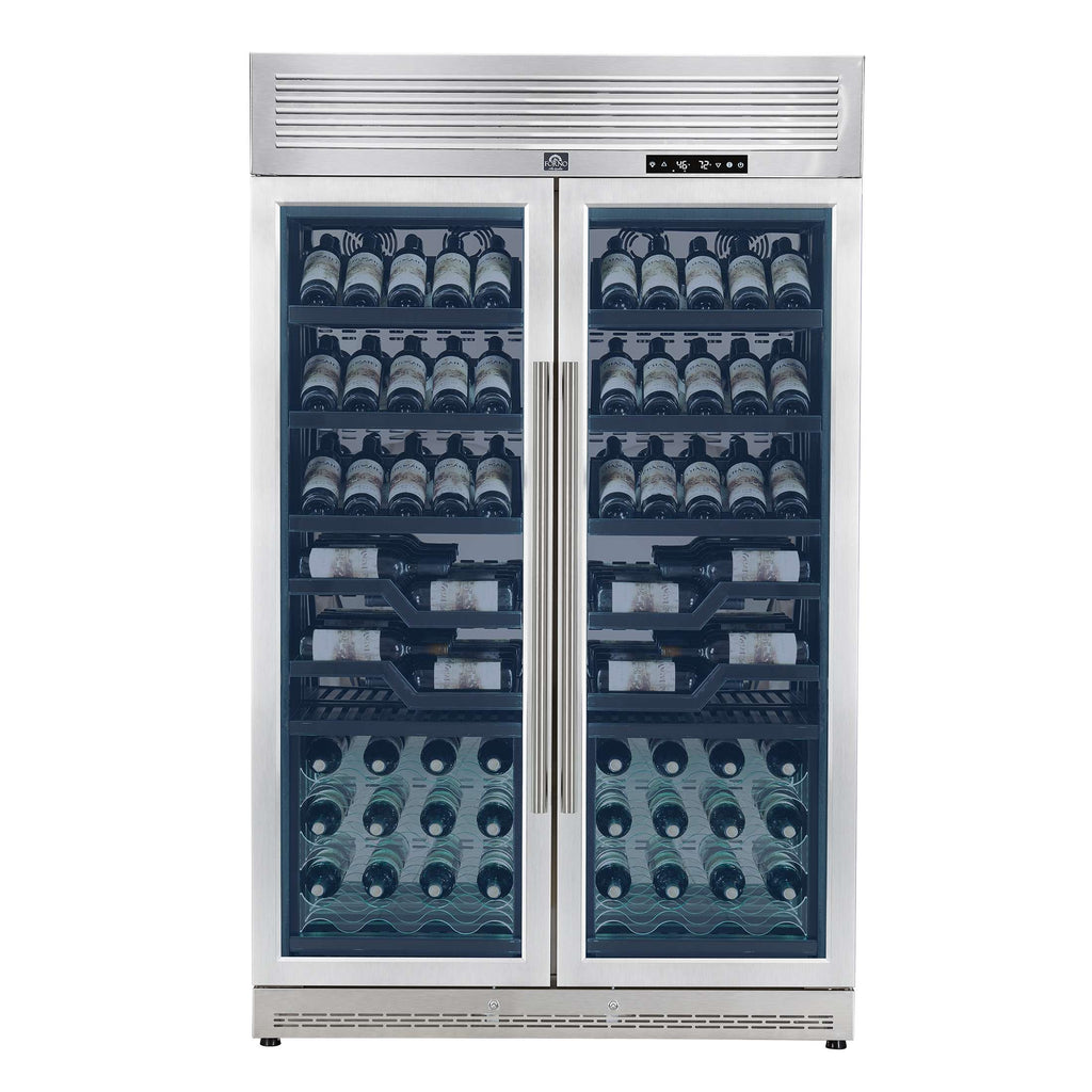 FORNO Abruzzo 48-Inch Dual Zones Wine Cellar, 102 Bottles, 24 cu. ft., Green Acrylic Holders & Black Shelves