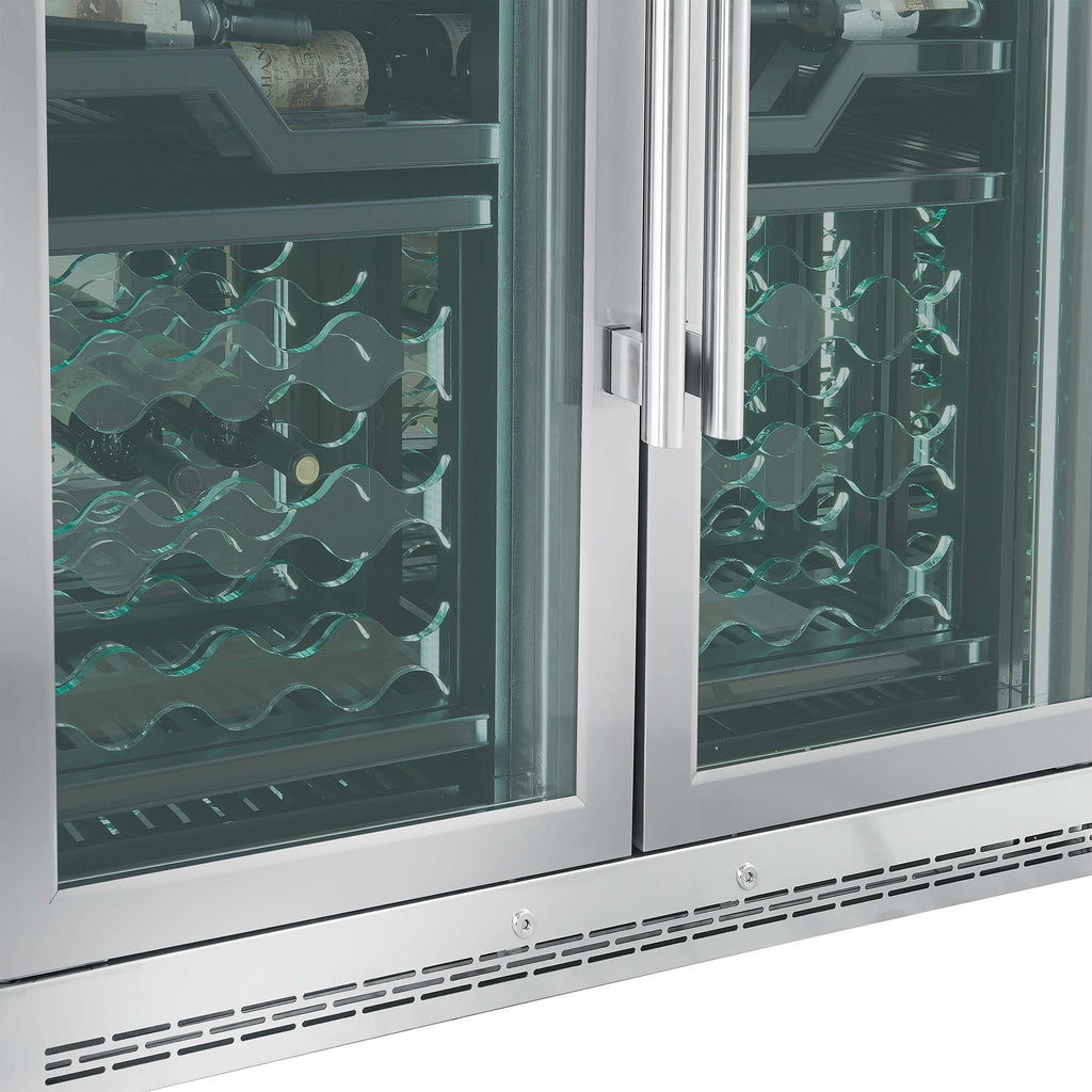 FORNO Abruzzo 48-Inch Dual Zones Wine Cellar, 102 Bottles, 24 cu. ft., Green Acrylic Holders & Black Shelves