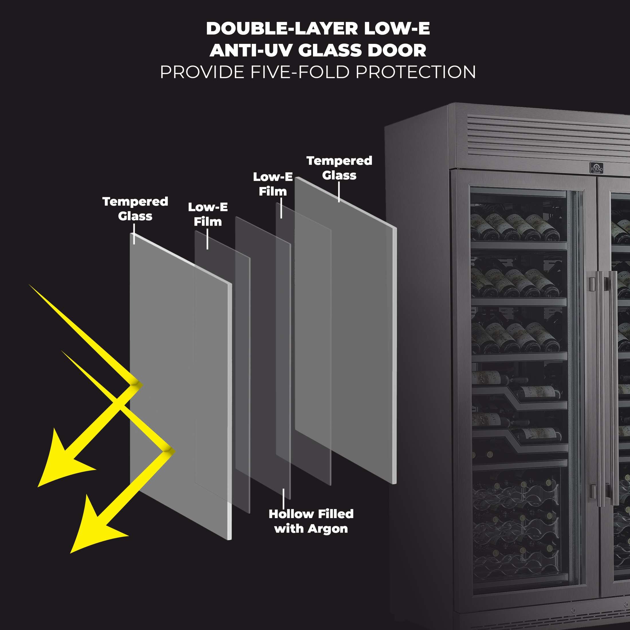 FORNO Abruzzo 48-Inch Dual Zone Wine Cellar, 102 Bottles, 24 cu. ft., Clear Acrylic Holders & Stainless Trim Shelves