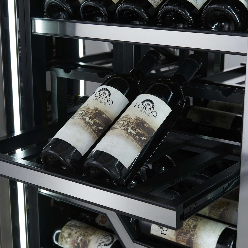 FORNO Abruzzo 48-Inch Dual Zone Wine Cellar, 102 Bottles, 24 cu. ft., Clear Acrylic Holders & Stainless Trim Shelves