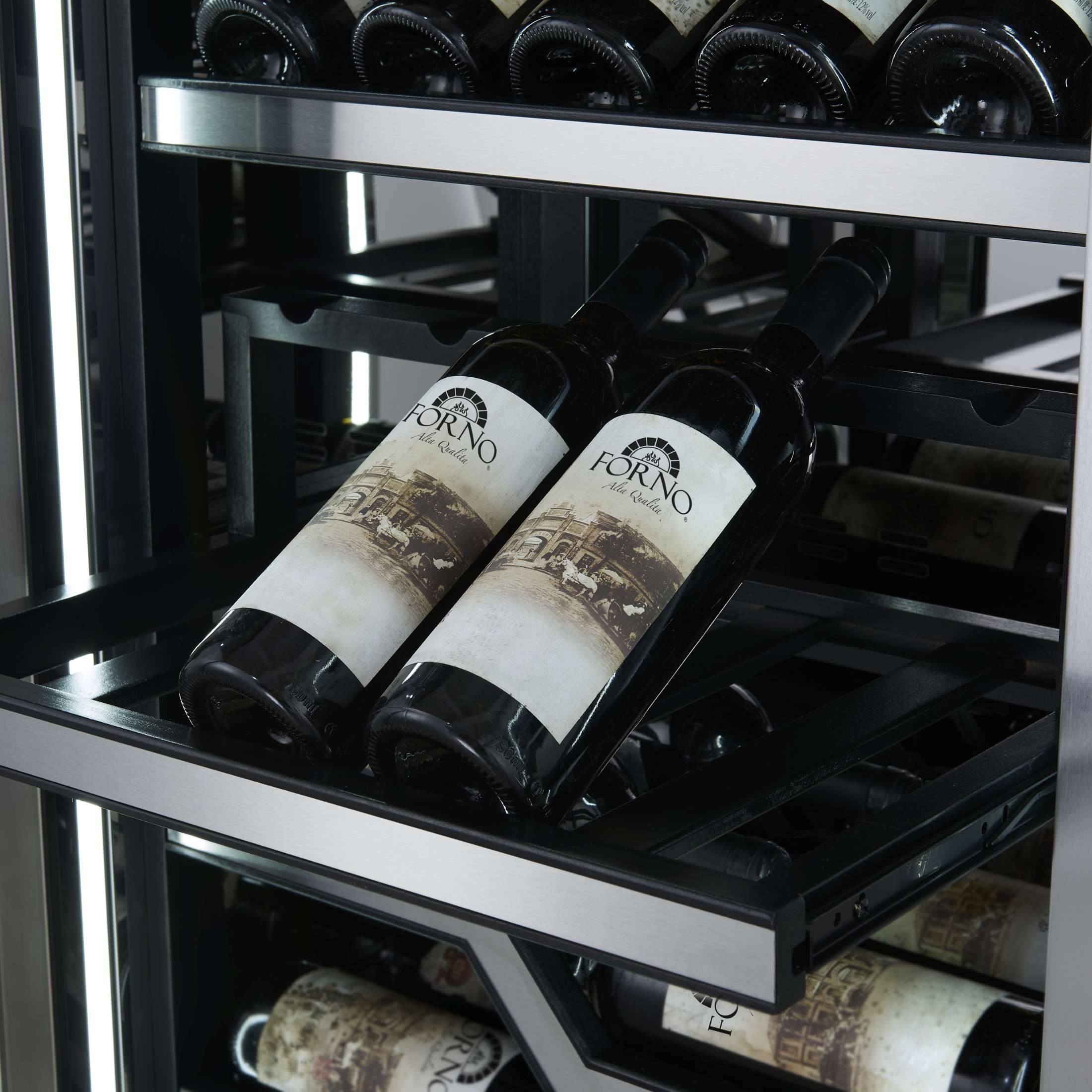 FORNO Abruzzo 48-Inch Dual Zone Wine Cellar, 102 Bottles, 24 cu. ft., Clear Acrylic Holders & Stainless Trim Shelves