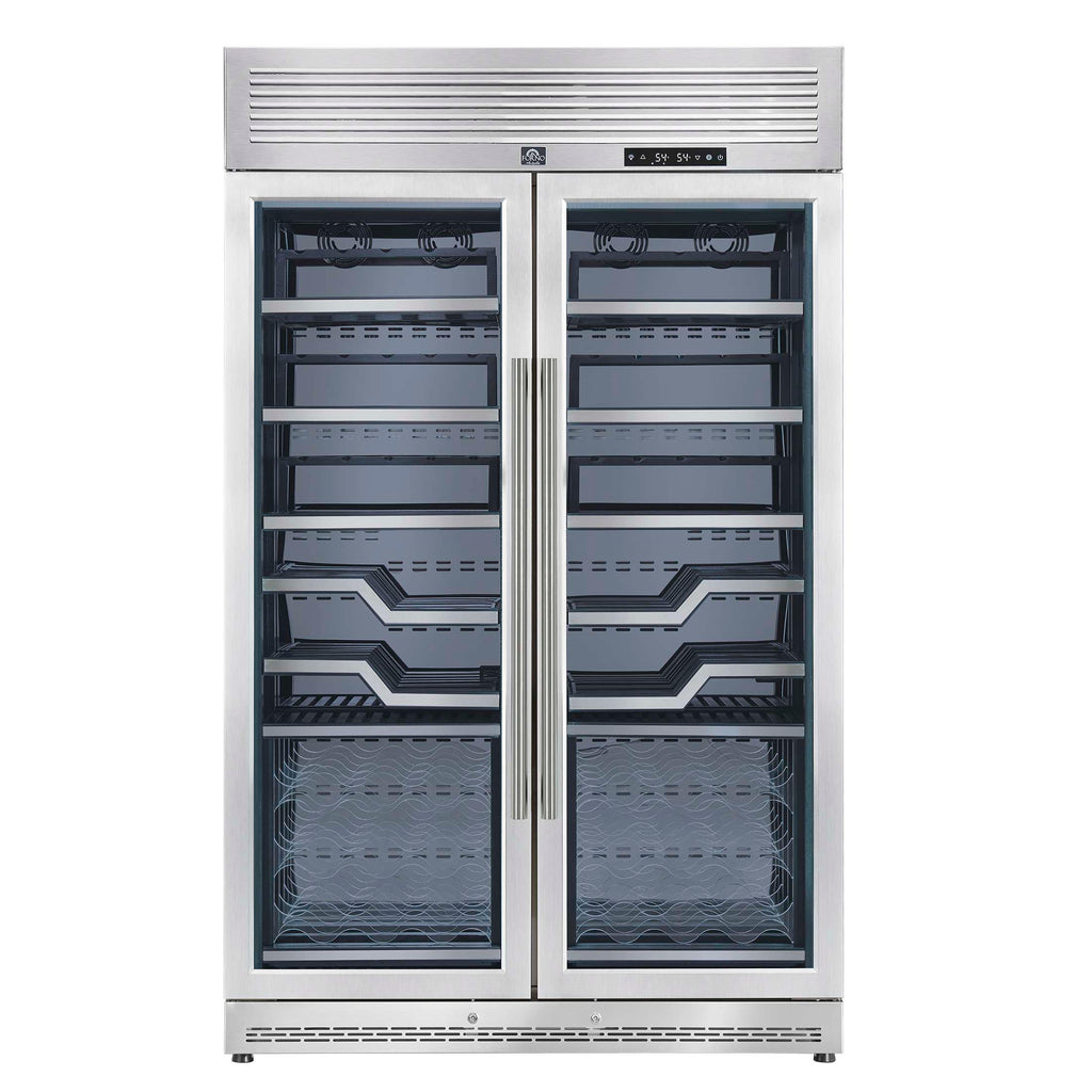 FORNO Abruzzo 48-Inch Dual Zone Wine Cellar, 102 Bottles, 24 cu. ft., Clear Acrylic Holders & Stainless Trim Shelves