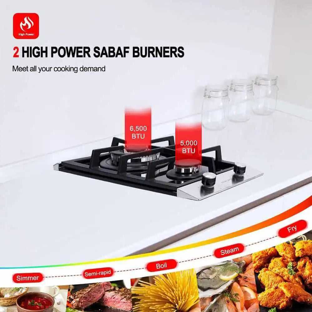 GASLAND 12 Inch 2 Burner Black Tempered Glass Gas Stove