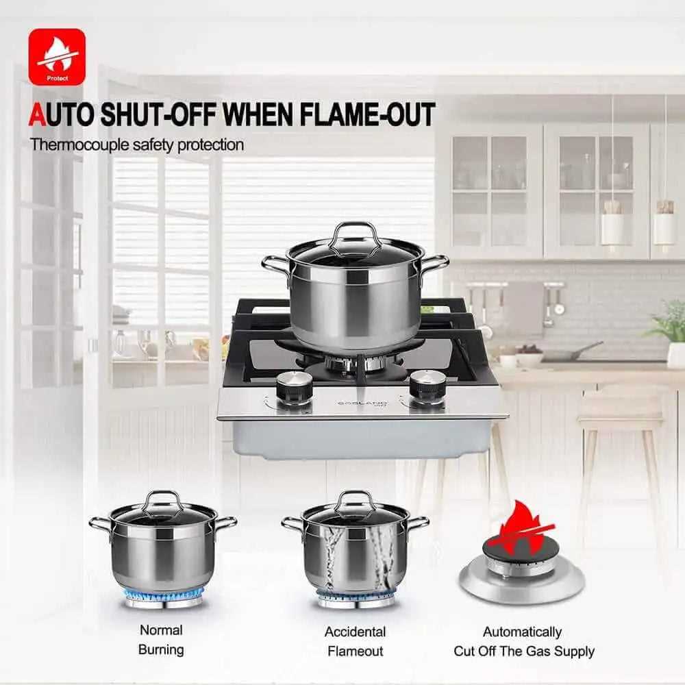 GASLAND 12 Inch 2 Burner Black Tempered Glass Gas Stove