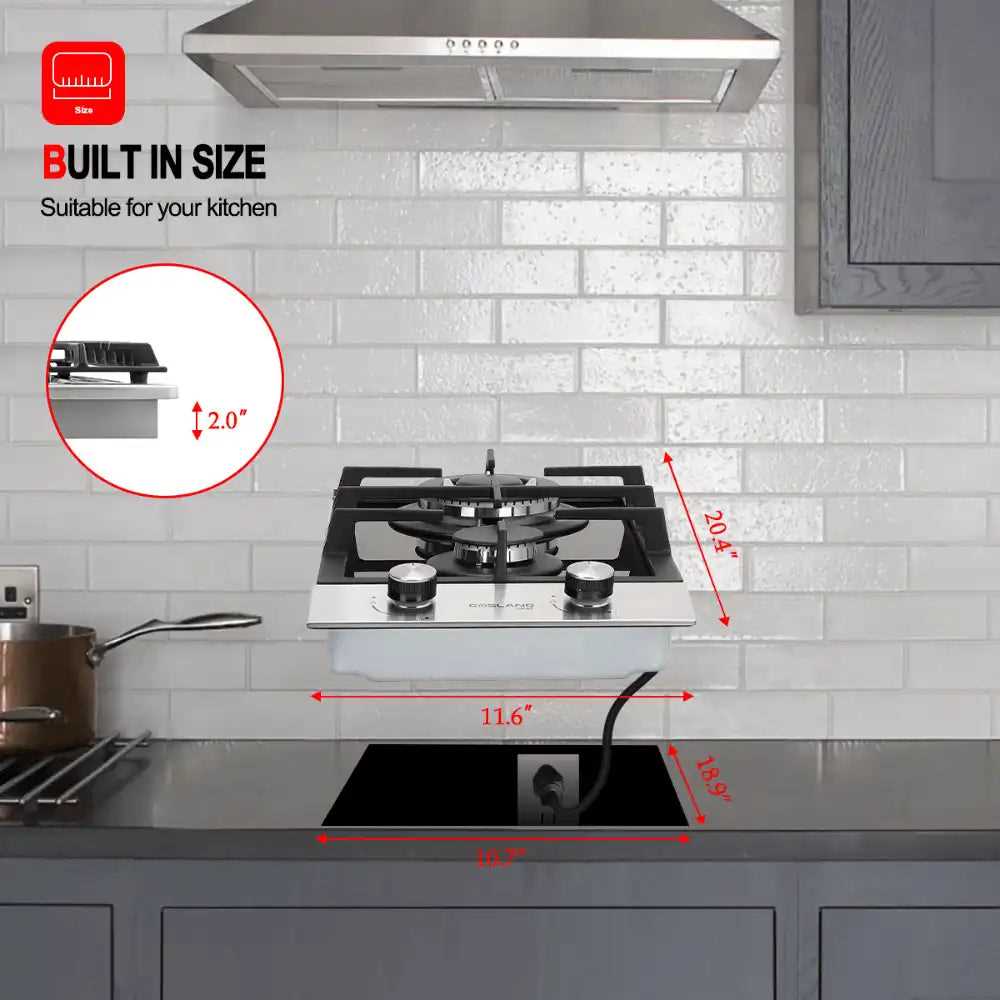 GASLAND 12 Inch 2 Burner Black Tempered Glass Gas Stove