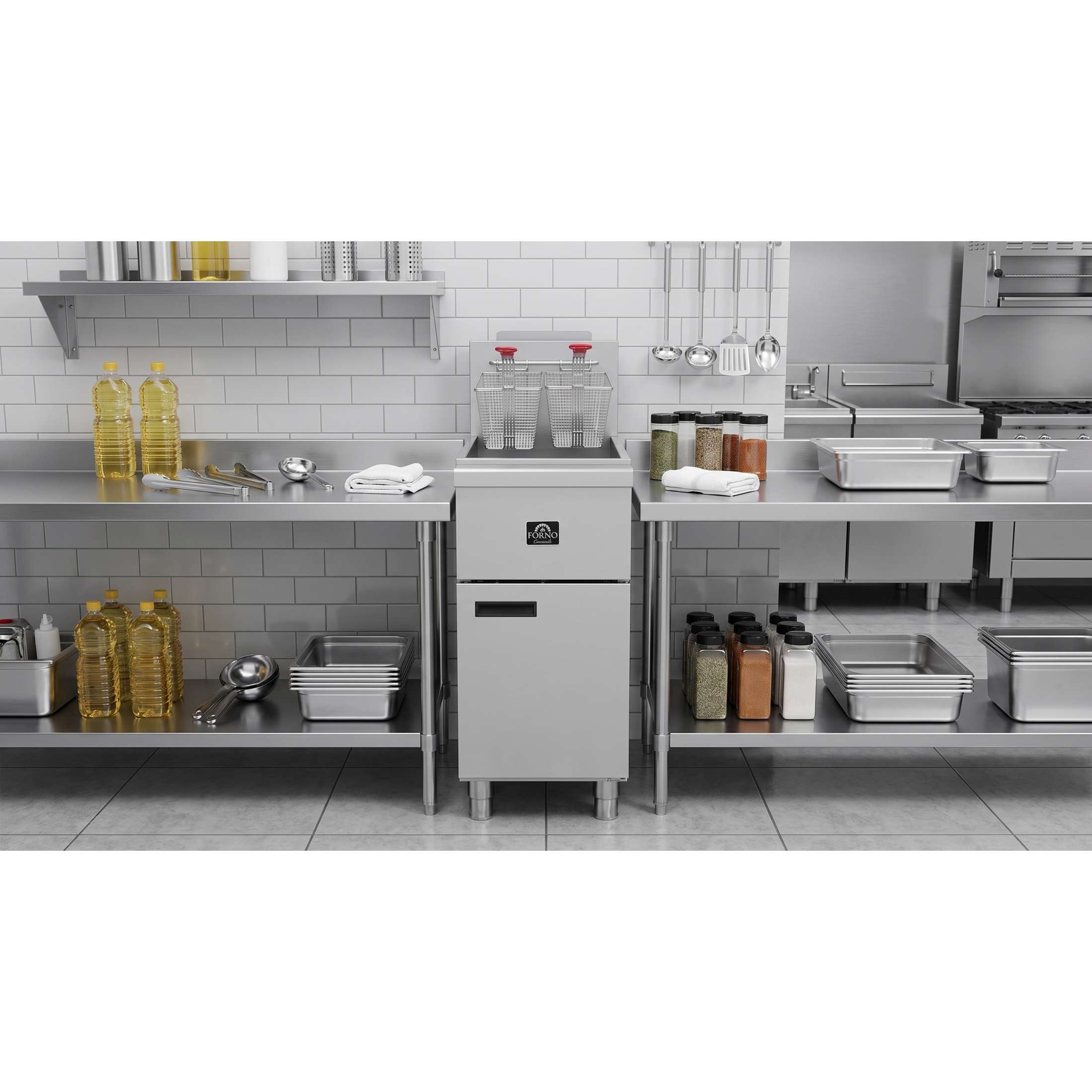 Forno Commerciale Natural Gas Deep Fryer, 3 Burners 90,000 BTU, 40 lbs, Millivolt Control