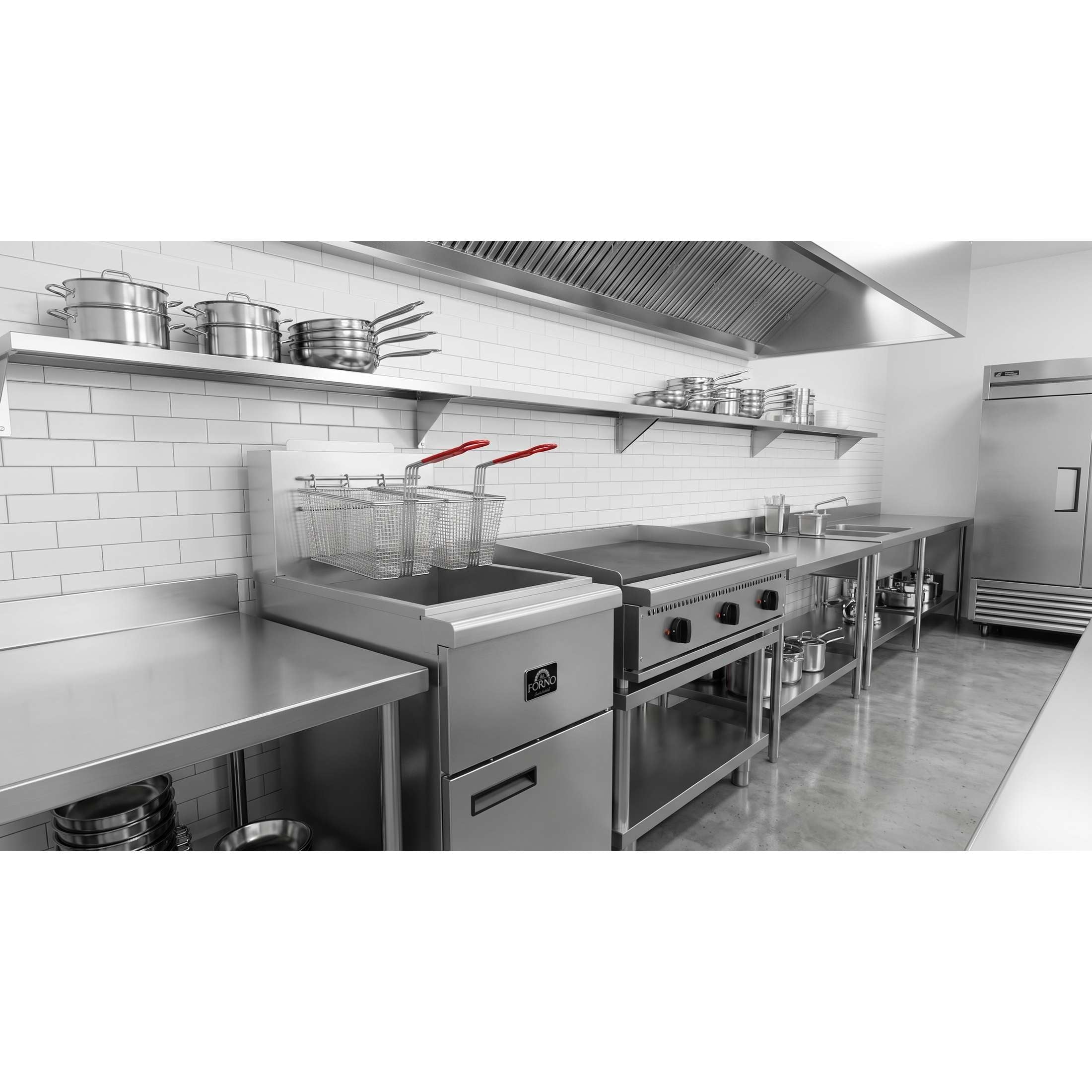 Forno Commerciale Natural Gas Deep Fryer, 3 Burners 90,000 BTU, 40 lbs, Millivolt Control