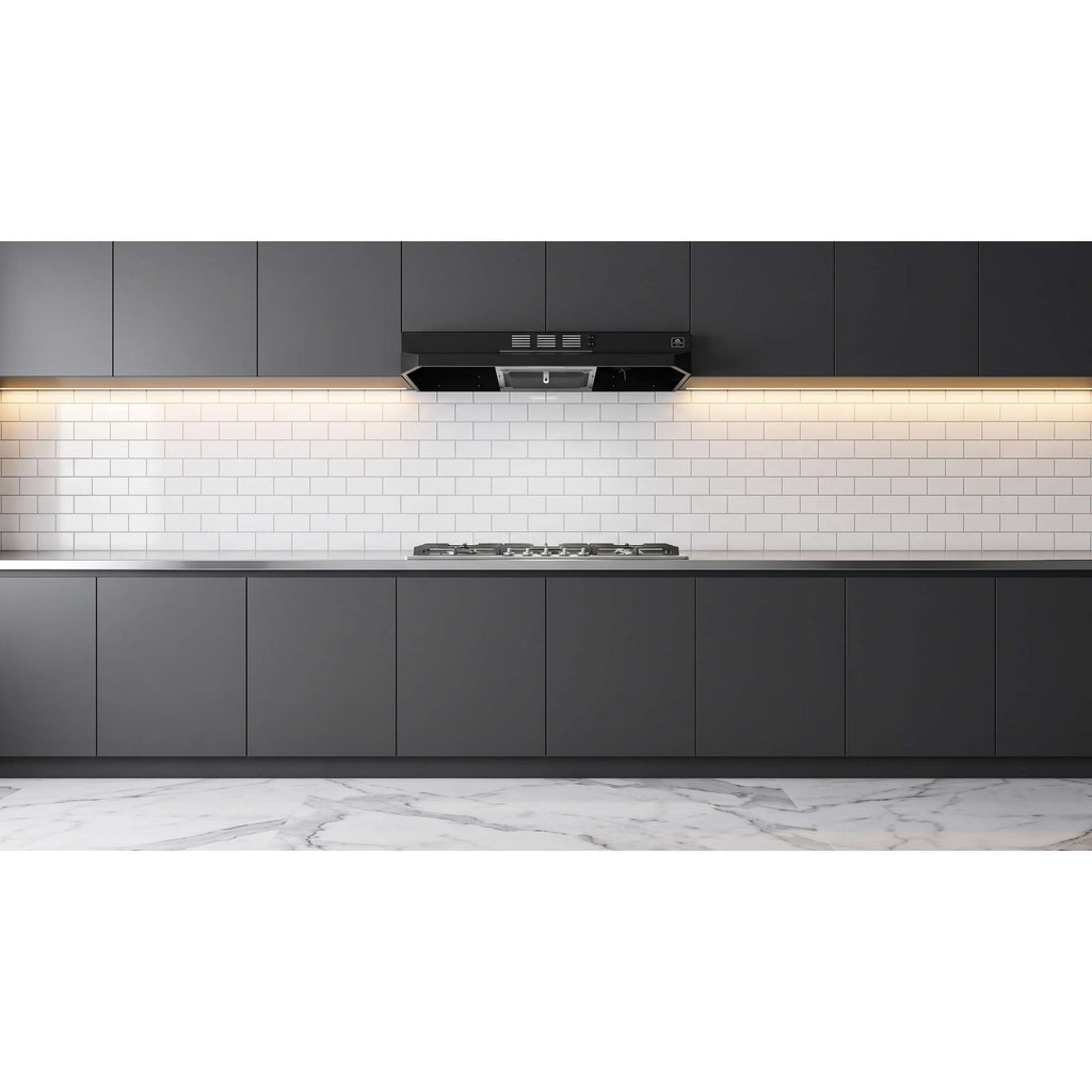 Forno Cappa 30-Inch Under Cabinet Range Hood, Black, 200 CFM, Convertible, LED Lighting