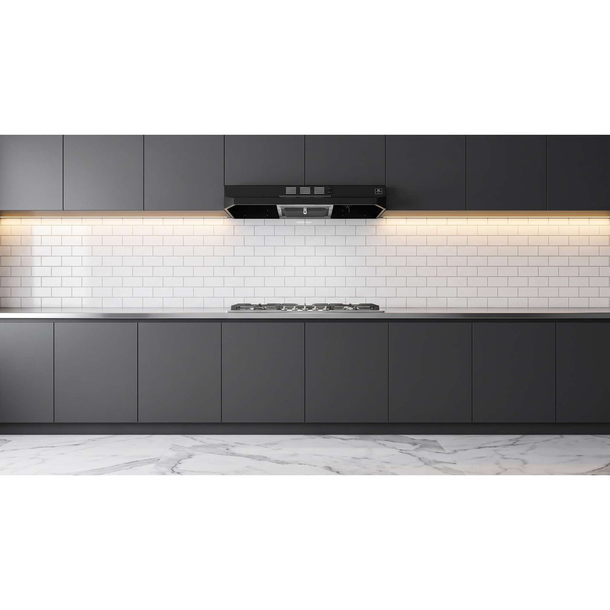 Forno Cappa 30-Inch Under Cabinet Range Hood, Black, 200 CFM, Convertible, LED Lighting