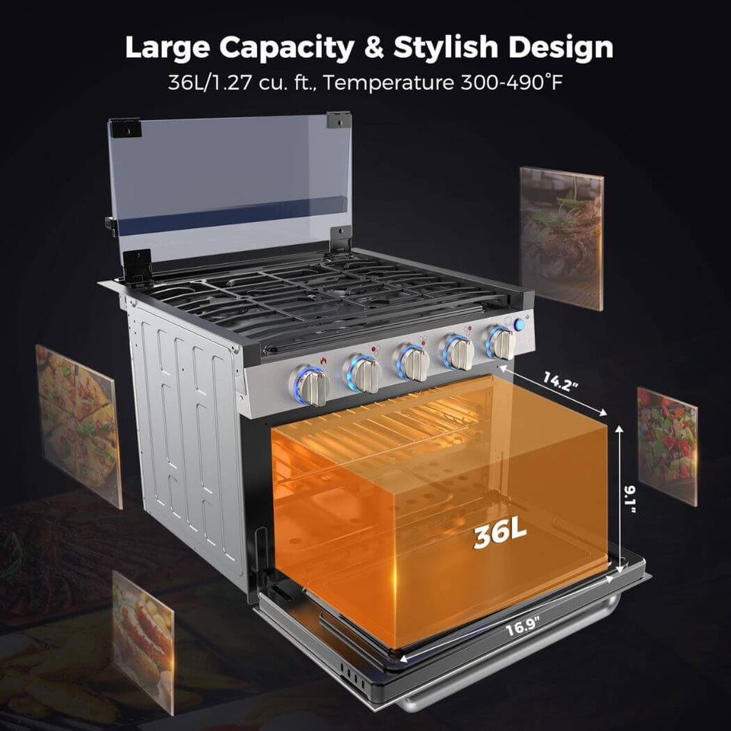 Camplux RV Stove Propane Gas Range Oven w/ 3 Burners Cooktop