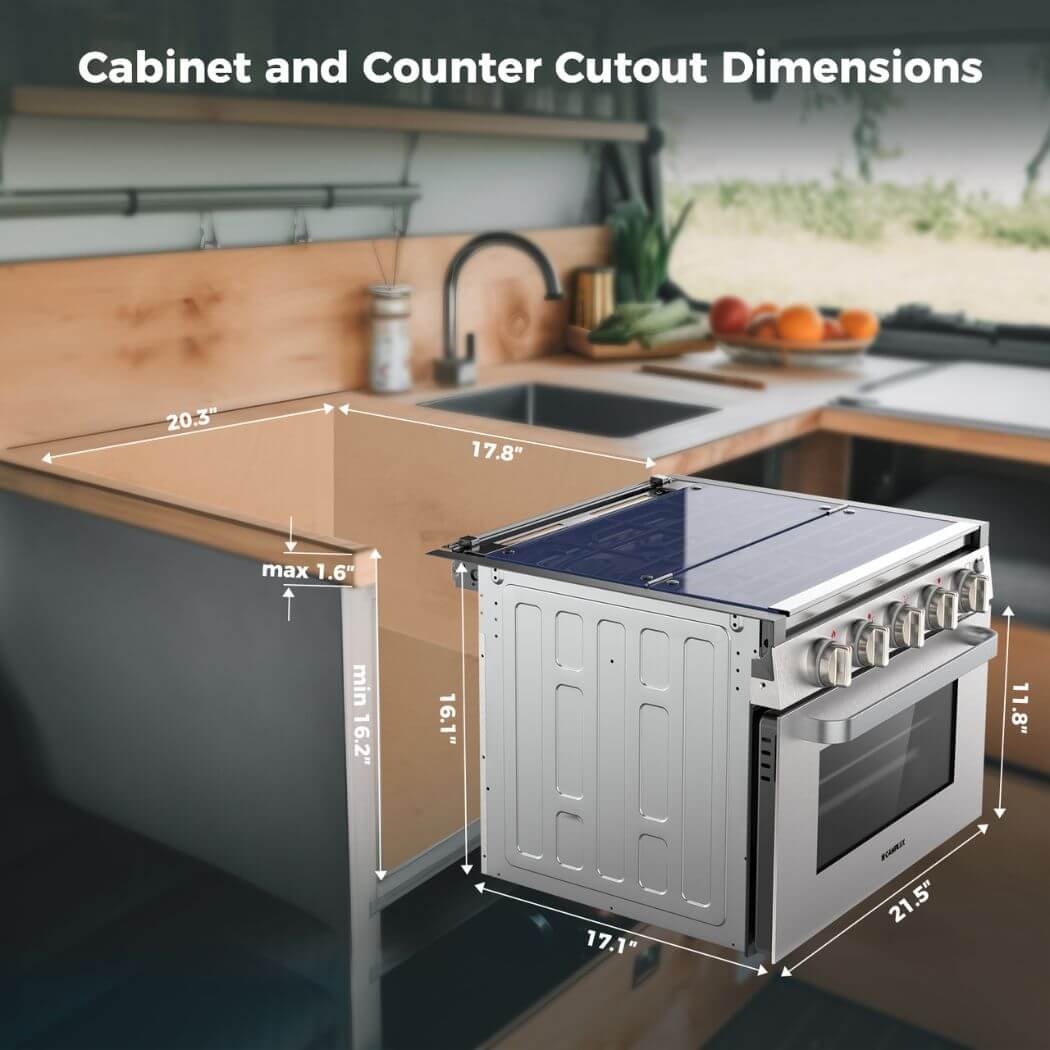 Camplux RV Stove Propane Gas Range Oven w/ 3 Burners Cooktop